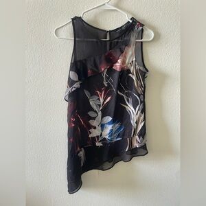 White House black market black floral asymmetrical polyester tank top